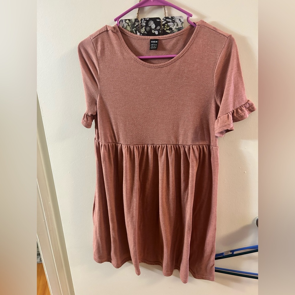 SHEIN Dusty Rose Ruffle Sleeve Tunic